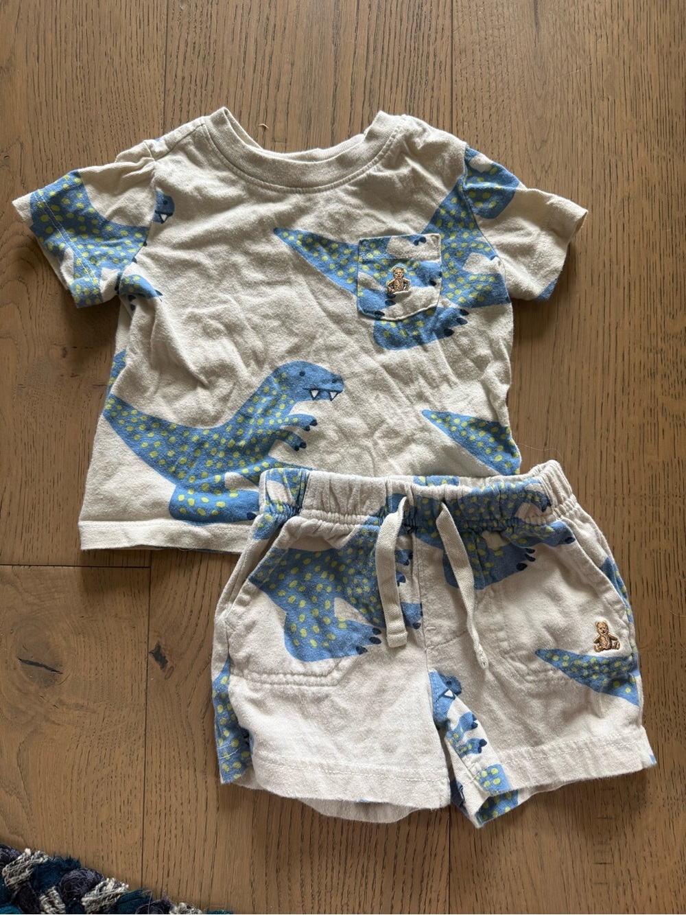 GAP Cream and Blue Dinosaur Matching Set, 6-12 Months